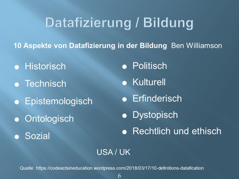 Folie aus 'Digitale Gesellschaft - Rolle der Informatik / Bildung 10 Aspekte von Datafizierung in der Bildung
