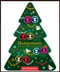 Papp-Weihnachtsbaum mit dekorierten Haarbändern mit Mini-Christbaumkugeln daran