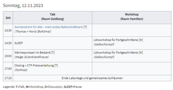 Screenshot Zeitplan