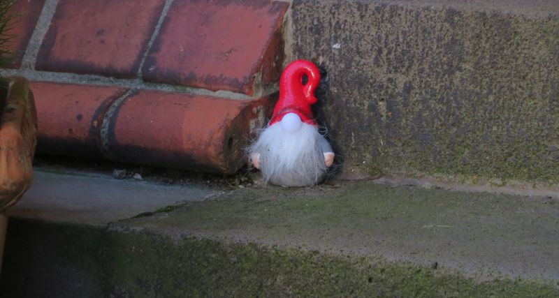 Wichtel auf der Haustür-Stufe