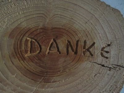 Holzscheibe mit Schriftzug Danke